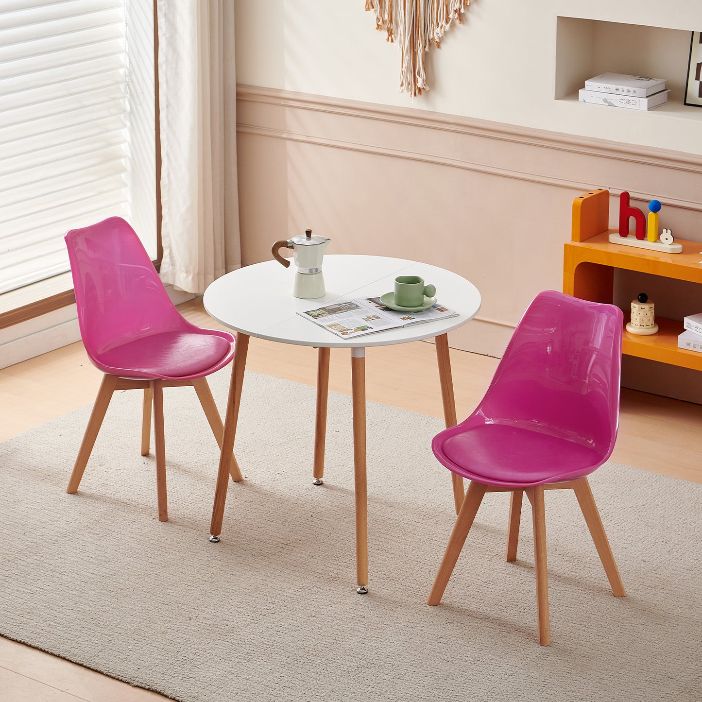Chaise Lot de 4, chaises de bureau, chaises de vanité avec sièges rembourrés et pieds en hêtre massif pour salle à manger, salon, chambre, bureau, couleur violet vif