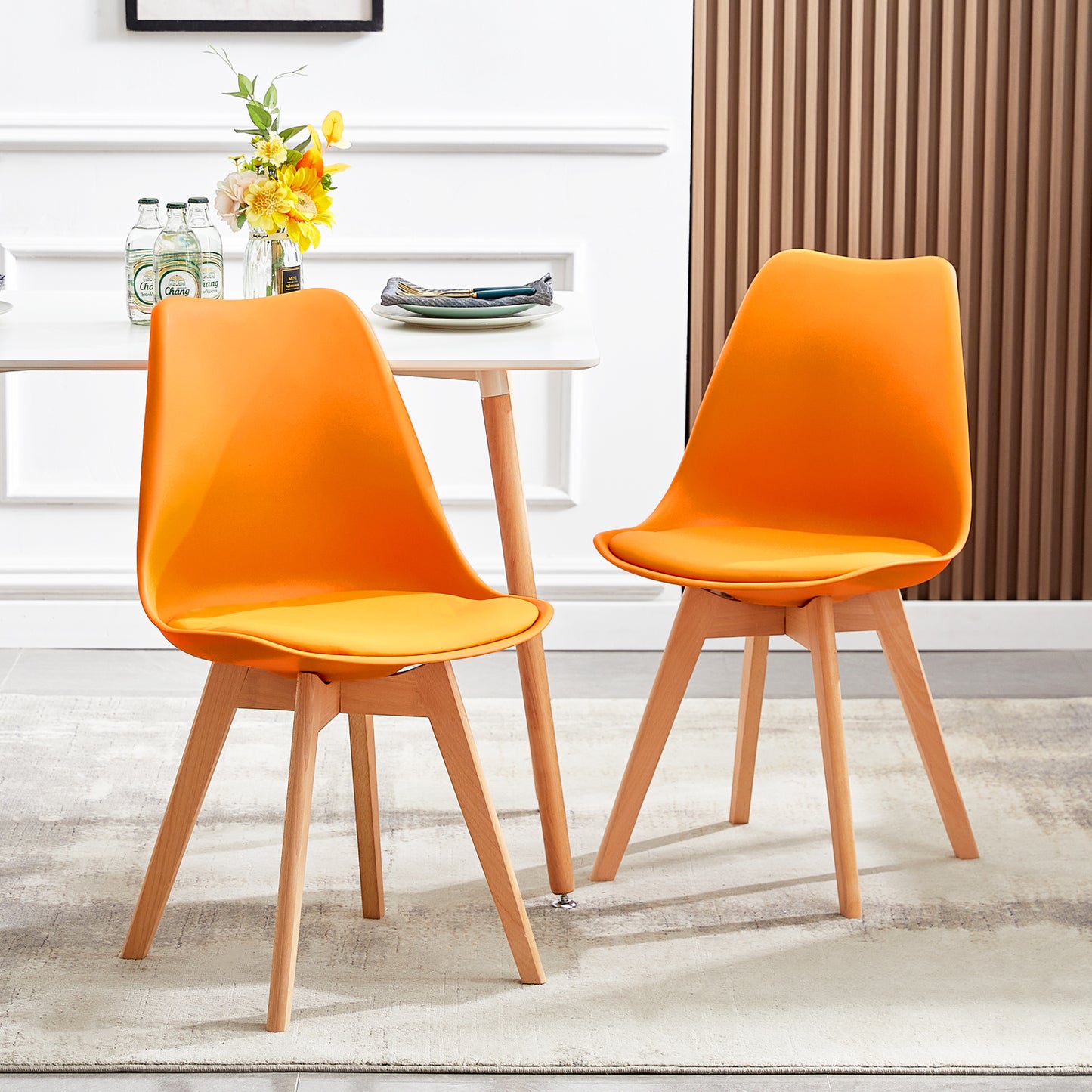 Ensemble de 2 chaises au design Scandinave contemporain pour salle à manger - Orange