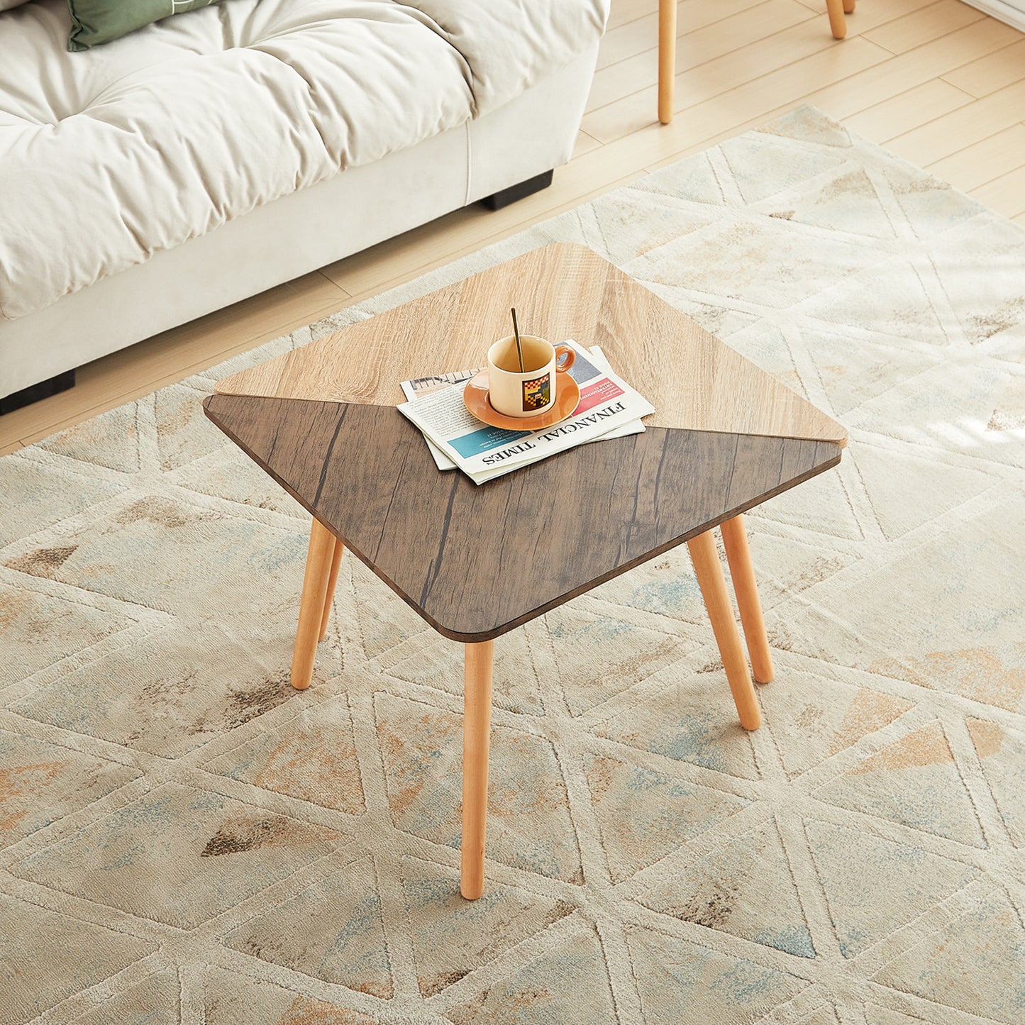 Lot de 2 Tables Basses Combinées Style Scandinave - Tables de Salon - 84 x 84 x 45 cm