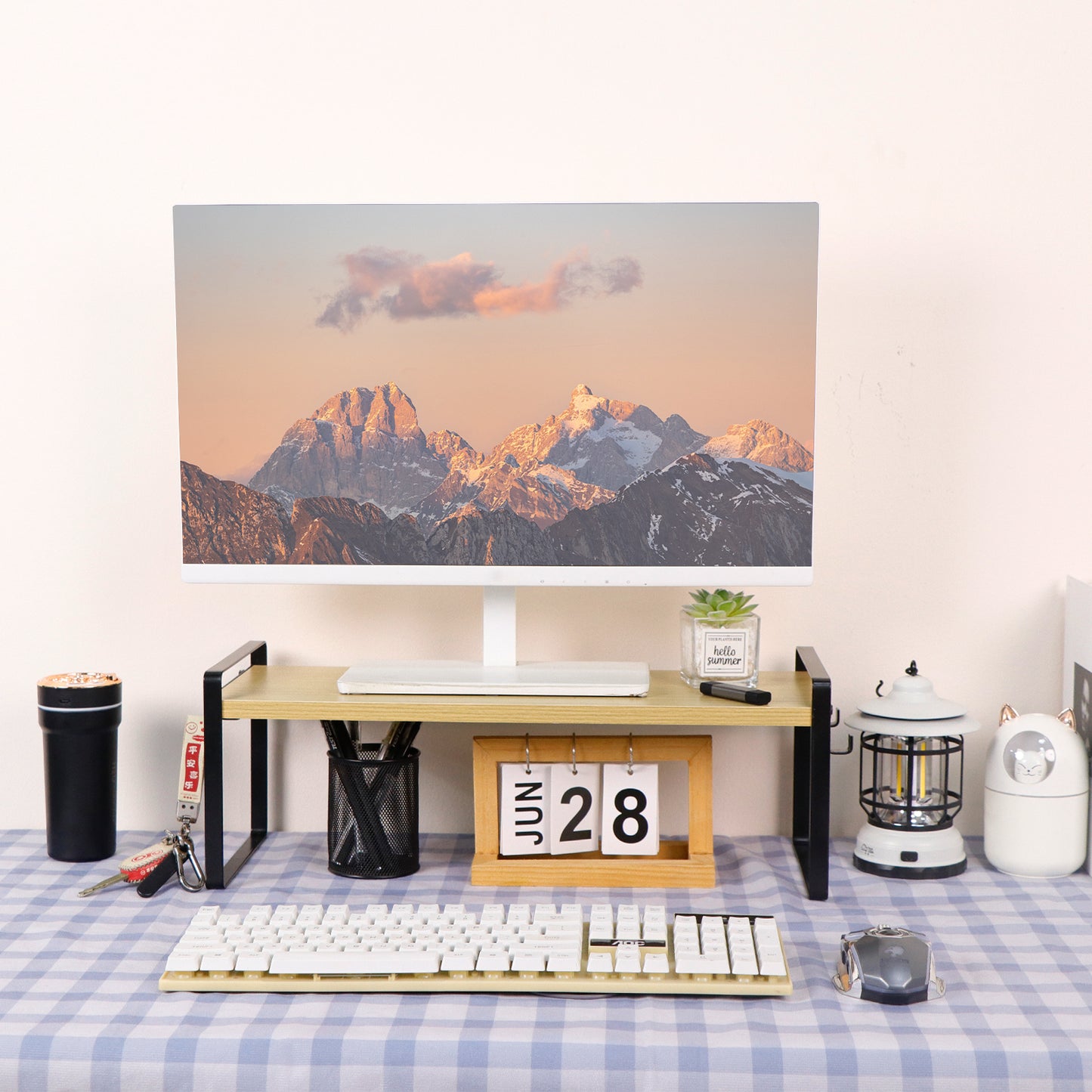 Étagère de rangement à un seul niveau avec 4 crochets en fer, étagère compacte et durable, 50 x 20 x 18 cm - Couleur bois