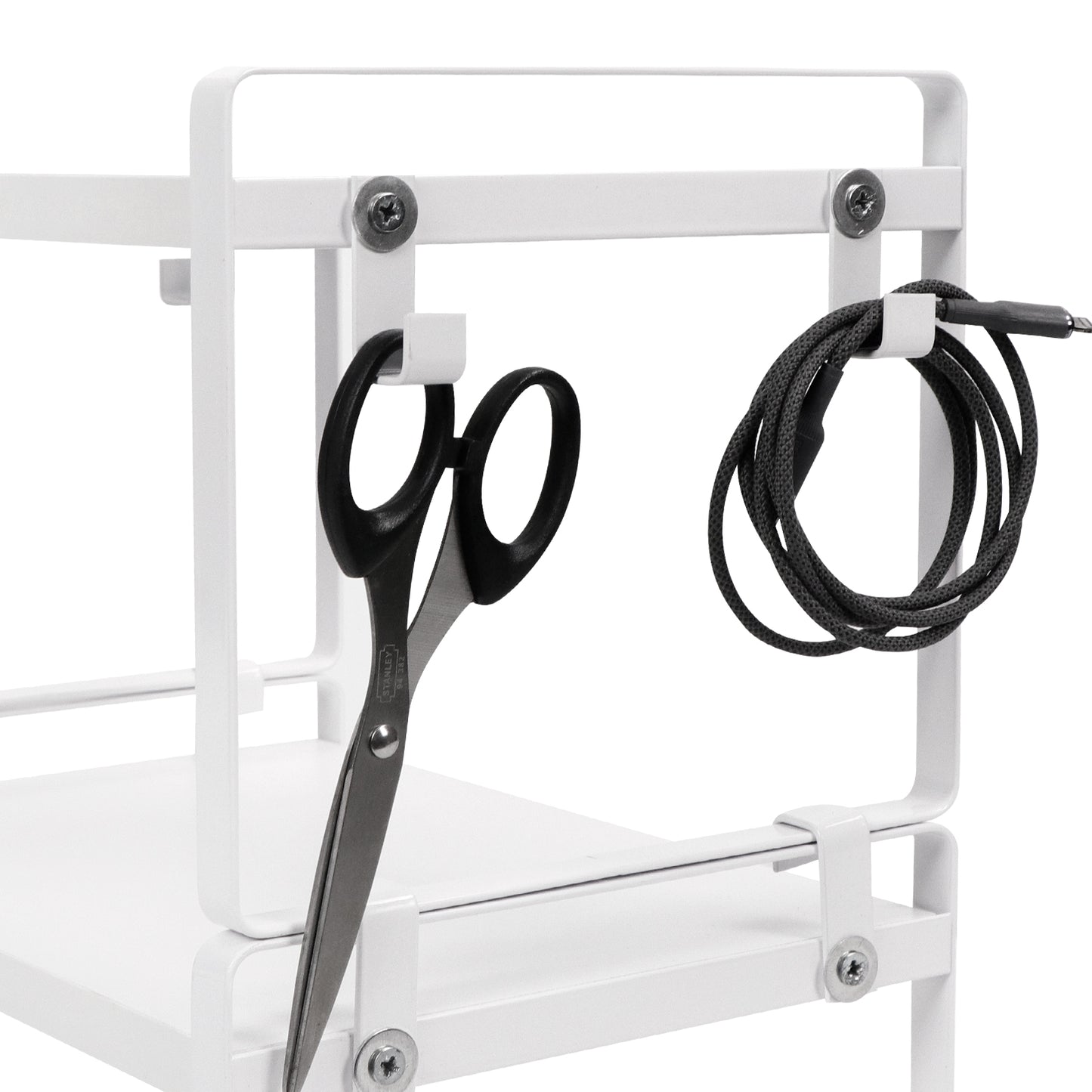 Étagère de rangement à un seul niveau avec 4 crochets en fer, étagère compacte et durable, 50 x 20 x 18 cm - Blanc