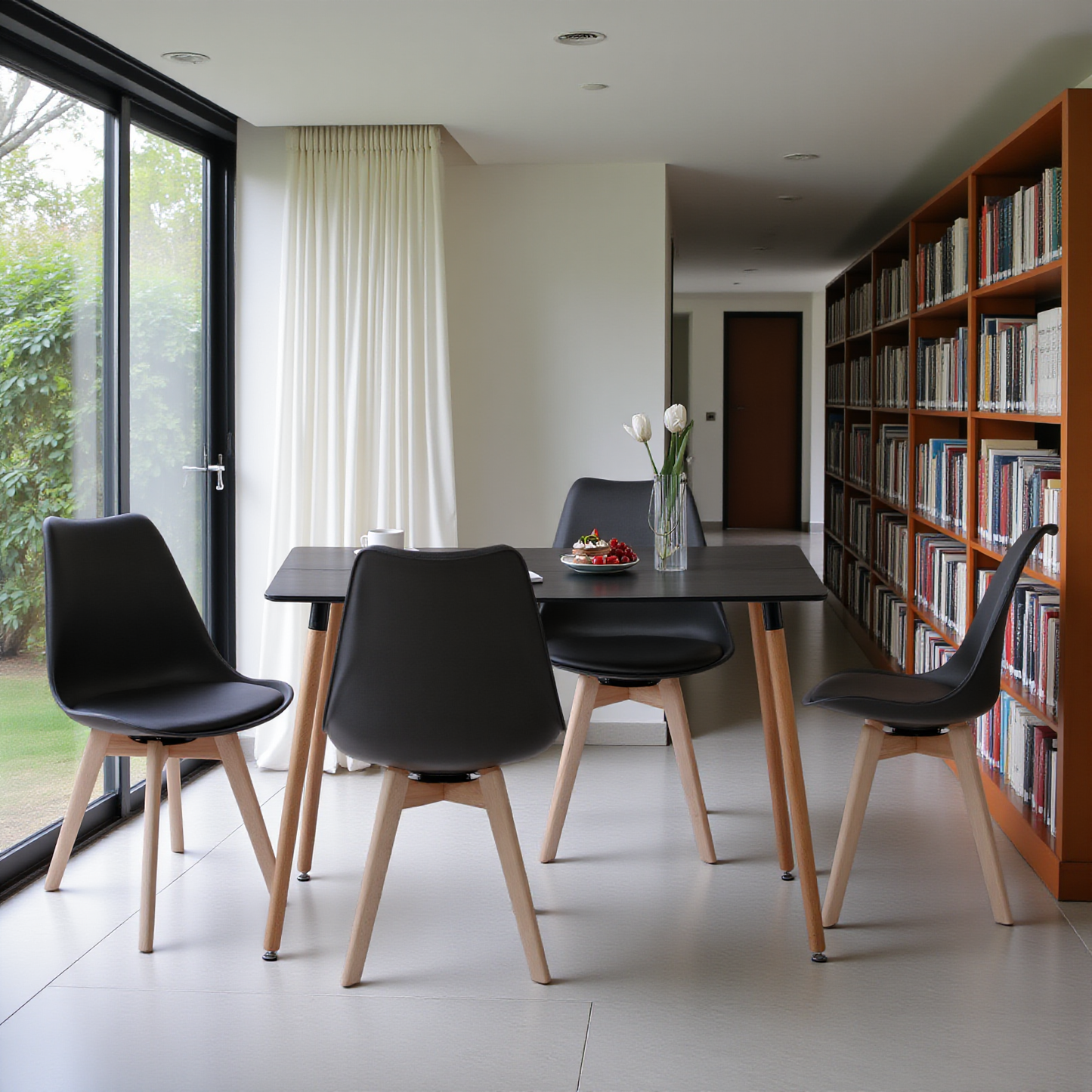 Ensemble de 2 chaises de salle à manger pivotantes, chaise sans accoudoirs, chaises rembourrées avec pieds en bois massif, noir