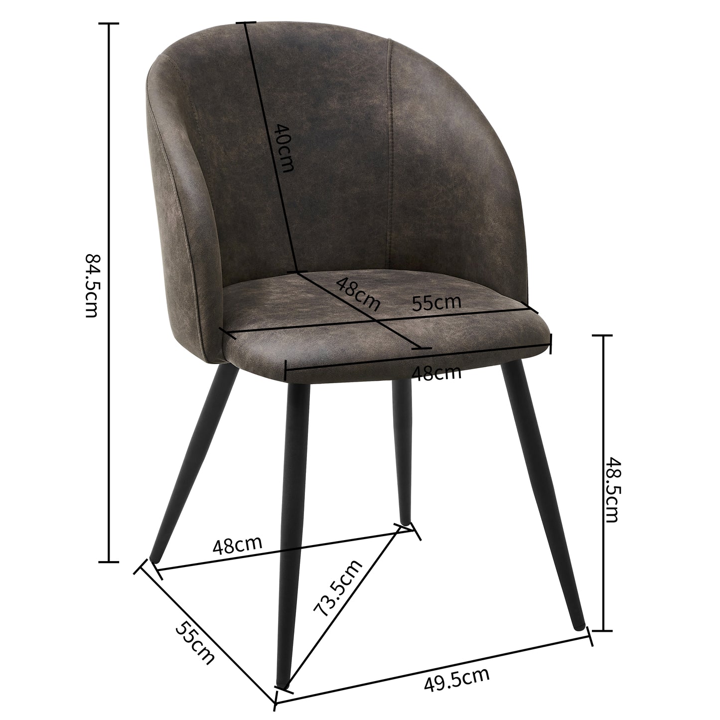 Lot de 2 Chaises de Salle à Manger au Style Rétro- Tissu de polyester Noir et Pieds en métal