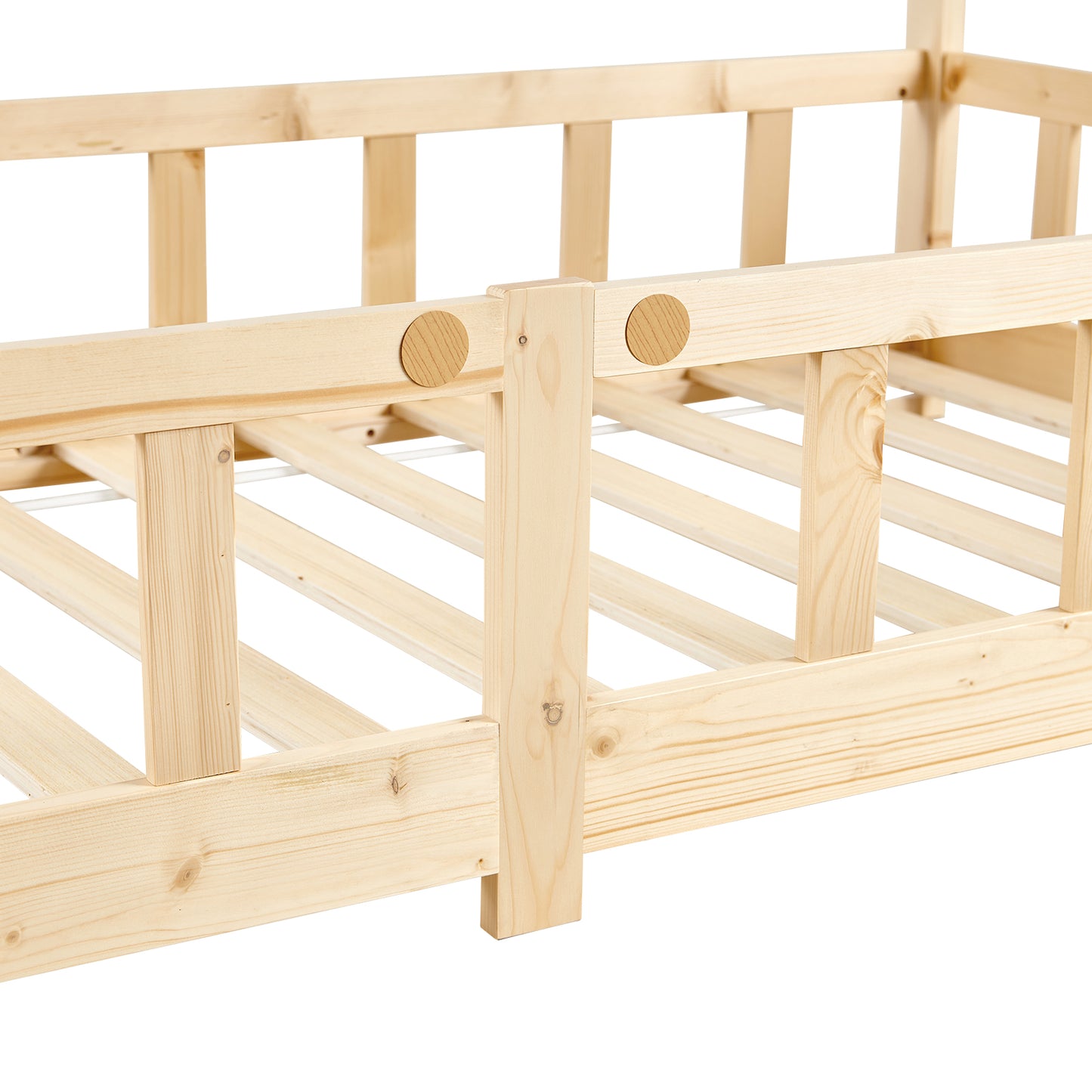 Lit Cabane Enfant, Bois Naturel- 90 x 190 cm - Couleur bois