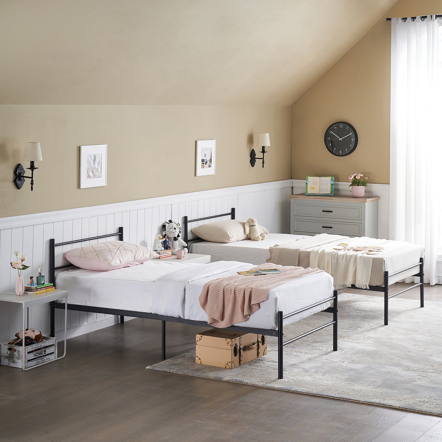 Cadre de lit Structure de Lit Simple en métal 90x190 cm Noir pack de 2