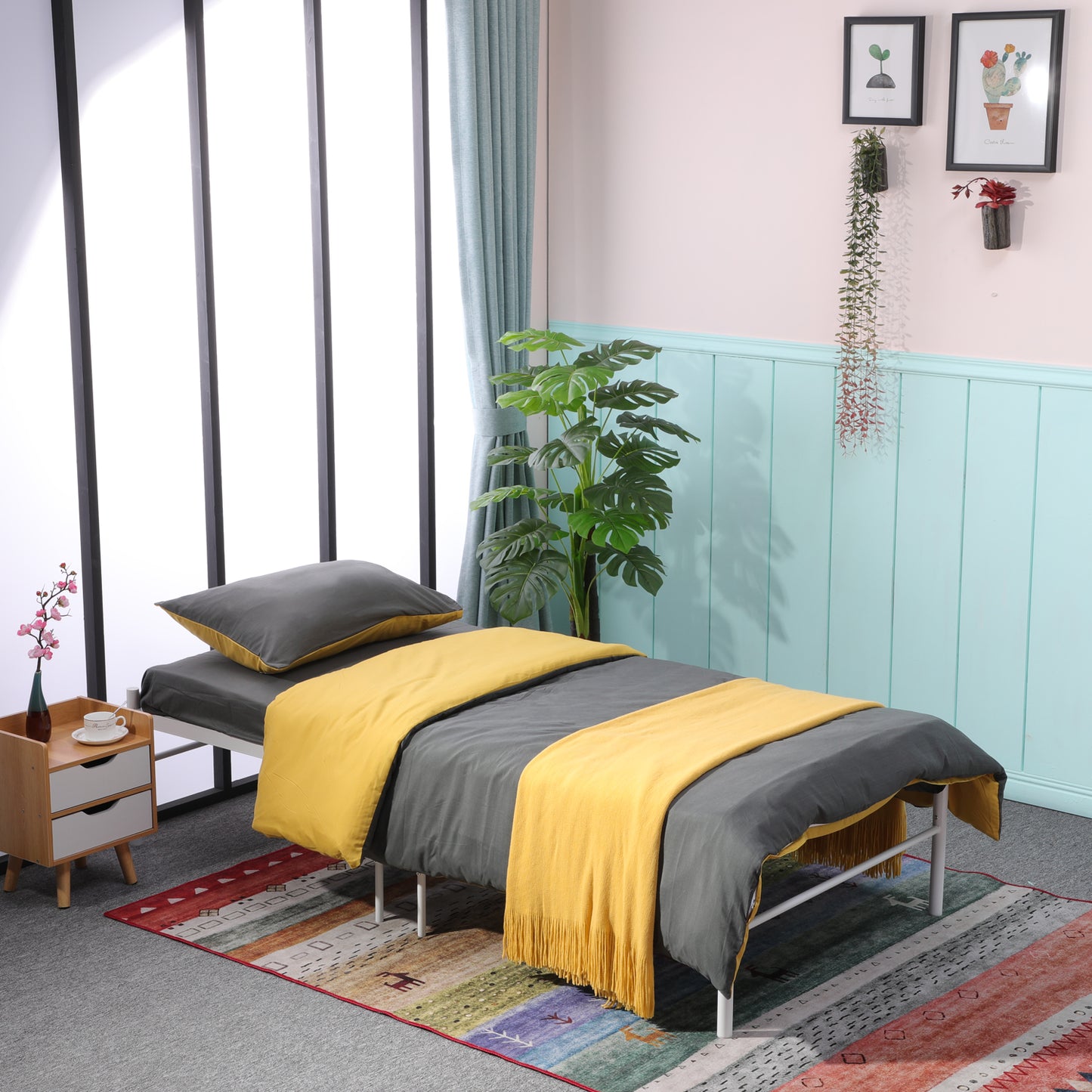 Lit Simple Contemporain en Métal pour Adulte ou Enfant - 90x190 cm - Blanc
