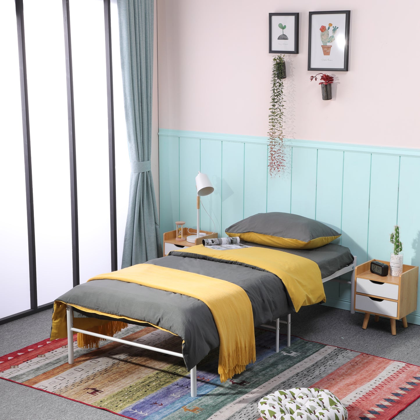 Lit Simple Contemporain en Métal pour Adulte ou Enfant - 90x190 cm - Blanc