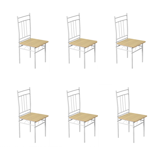 Lot de 6 Chaises Salle à Manger,Cadre en Fer/Siège en Bois - Couleur du bois