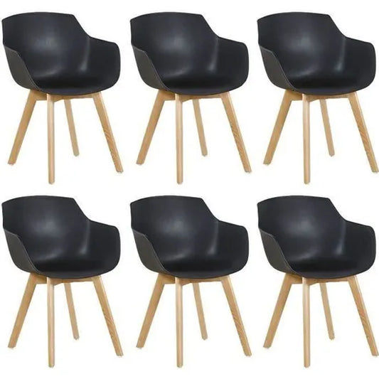 Lot de 6 Chaises Salle à Manger Fauteuils Scandinave de Cuisine avec Pieds en Bois de Hêtre Massif Noir