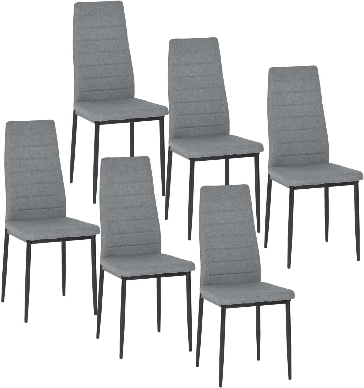 Lot de 6 chaises de salle à manger, de cuisine, confortables et rembourrées, avec siège en tissu, dossier, pieds en métal, gris