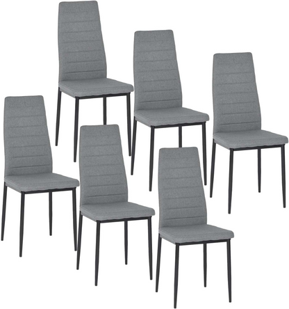 Lot de 6 chaises de salle à manger, de cuisine, confortables et rembourrées, avec siège en tissu, dossier, pieds en métal, gris