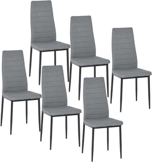 Lot de 6 chaises de salle à manger, de cuisine, confortables et rembourrées, avec siège en tissu, dossier, pieds en métal, gris