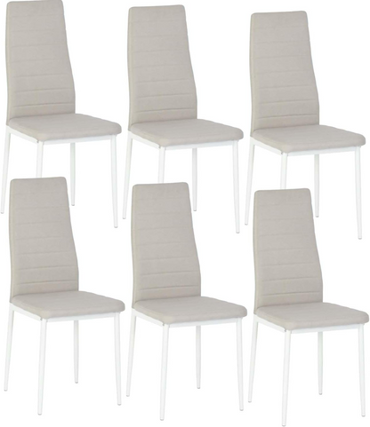 Lot de 6 chaises de salle à manger, de cuisine, confortables et rembourrées, avec siège en tissu, dossier, pieds en métal, beige