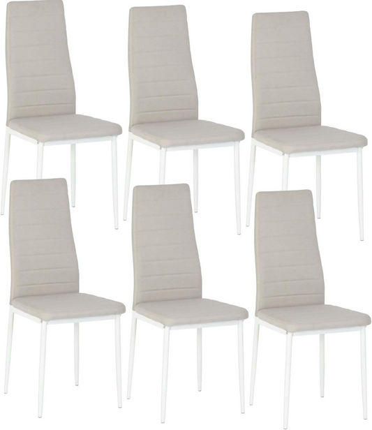 Lot de 6 chaises de salle à manger, de cuisine, confortables et rembourrées, avec siège en tissu, dossier, pieds en métal, beige