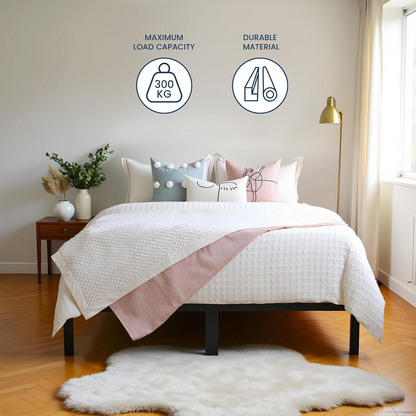 140 x 200 cm Cadre de Lit en Bloc, Metal Sommier pour 2 Personnes Adulte Lit avec Sommier - Noir