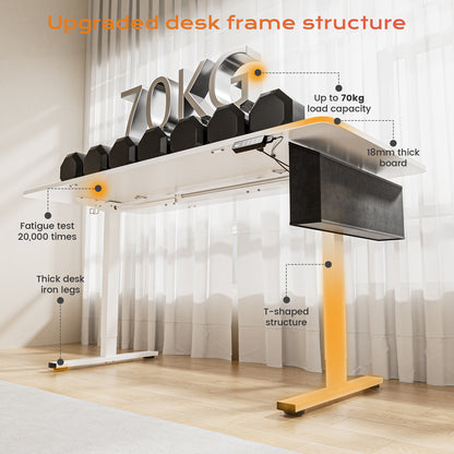 Bureau Reglable en Hauteur Electrique, Bureau Assis Debout Électrique, Bureau Debout avec Bande Lumineuse, Sac en Tissu et USB, 160 X 75 CM, Blanc