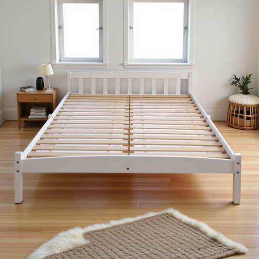 Structure de Lit Double en Bois, Style Scandinave - 140x190 cm - Blanc