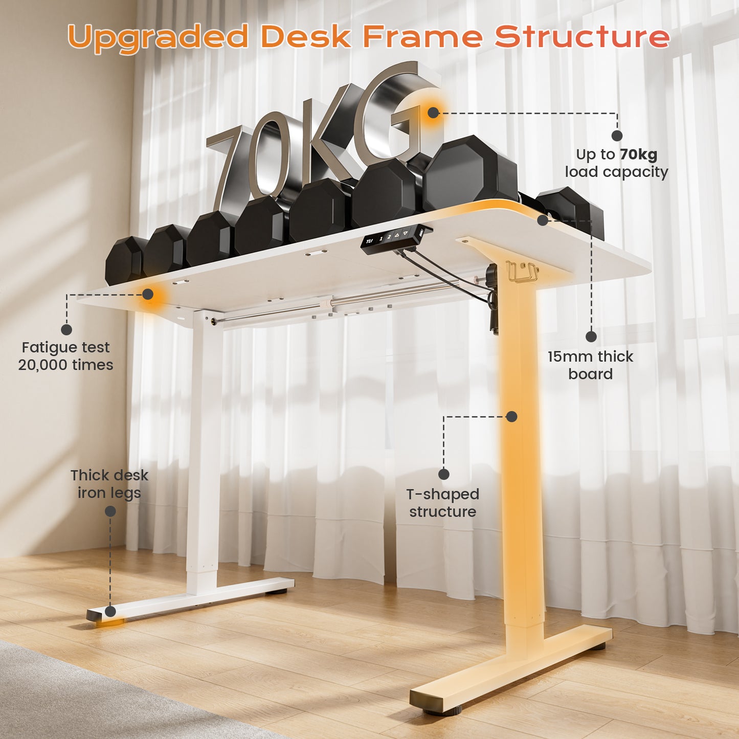 Bureau Assis Debout Électrique, Bureau Reglable en Hauteur Electrique avec Port de Charge USB et Fonctions Mémoires Bureau Gaming Assis Debout Bureau Blanc, 120x60 CM