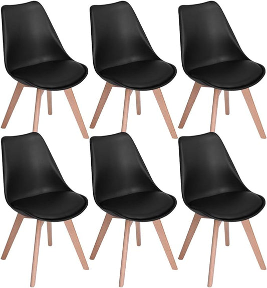 Lot de 6 chaises de cuisine en a manger design contemporain scandinave pieds bois de chene - Noir