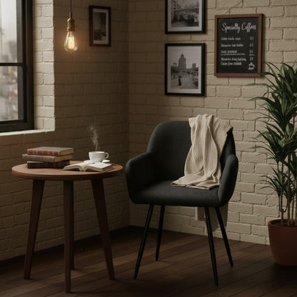 1x Chaises de Salle à Manger Scandinaves Rembourrées avec Accoudoirs Velours Chaises de Cuisine Pieds en Métal Ergonomique , Noir