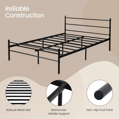 Cadre de Lit Double en Métal - 140x190 cm - Noir