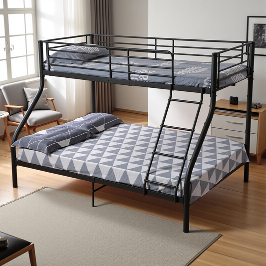 Lits Superposés en Métal avec Échelle - Noir, Lit Double Superposé pour Adultes, Cadre Métallique Robuste et Design Moderne