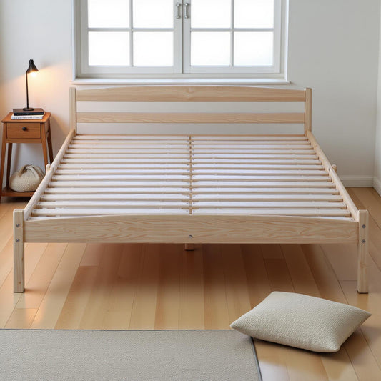 Structure de Lit Double en Bois - 140x190 cm - Naturel