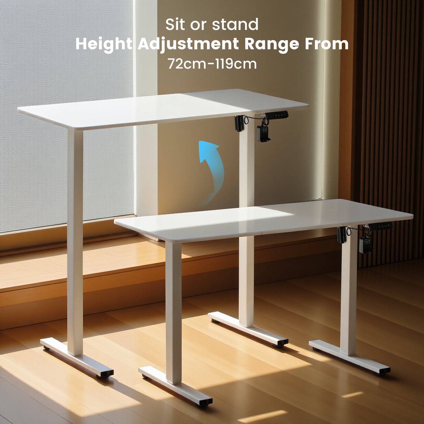 Bureau Reglable en Hauteur Electrique, Bureau Assis Debout Électrique, Bureau Debout avec Bande Lumineuse, Sac en Tissu et USB, 160 X 75 CM, Blanc