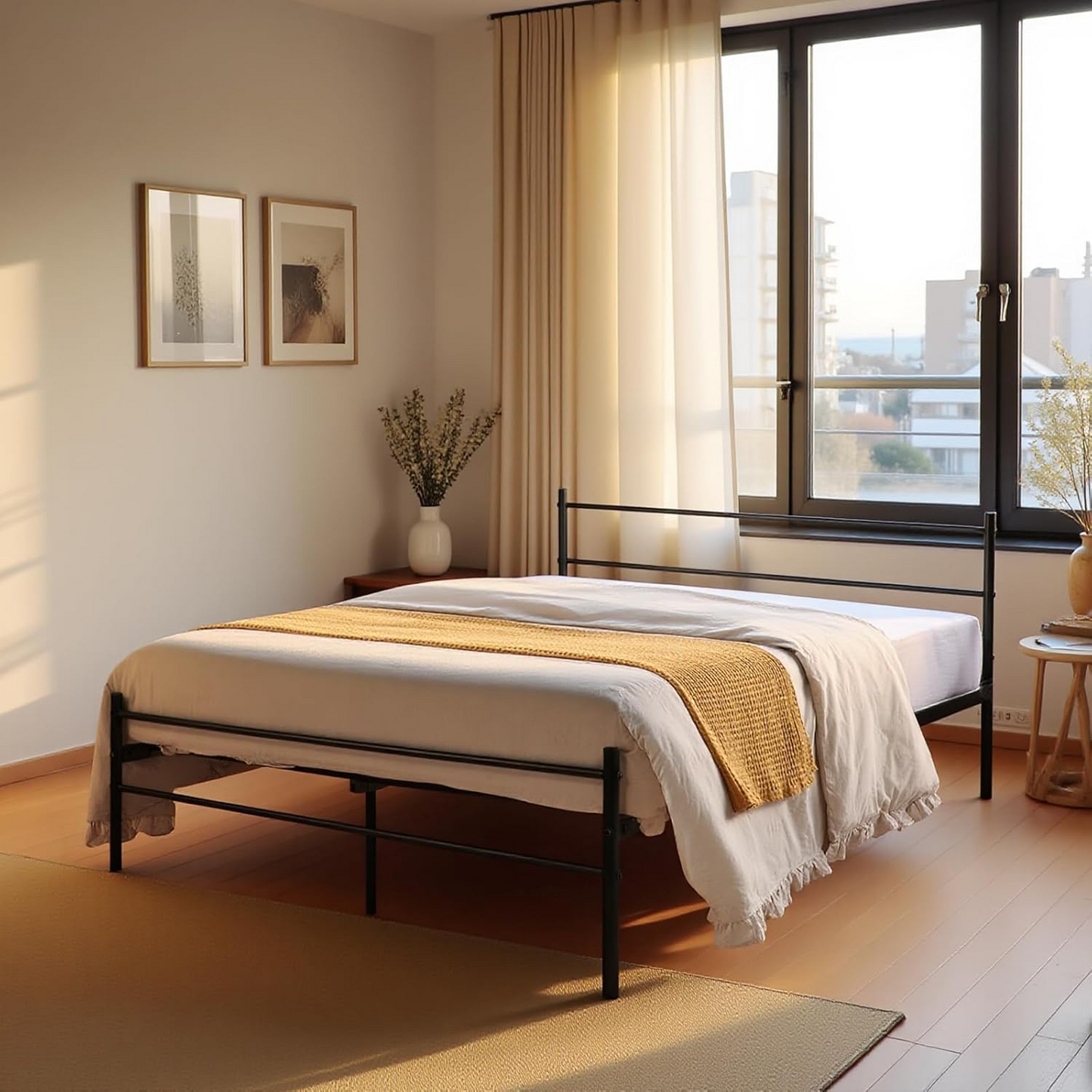 Cadre de Lit Double en Métal - 140x190 cm - Noir