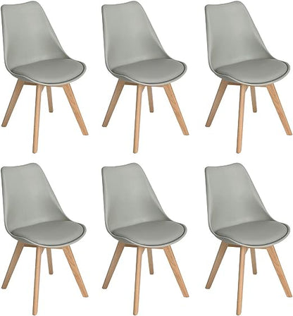Lot de 6 chaises de cuisine en a manger design contemporain scandinave pieds bois de chene - Gris