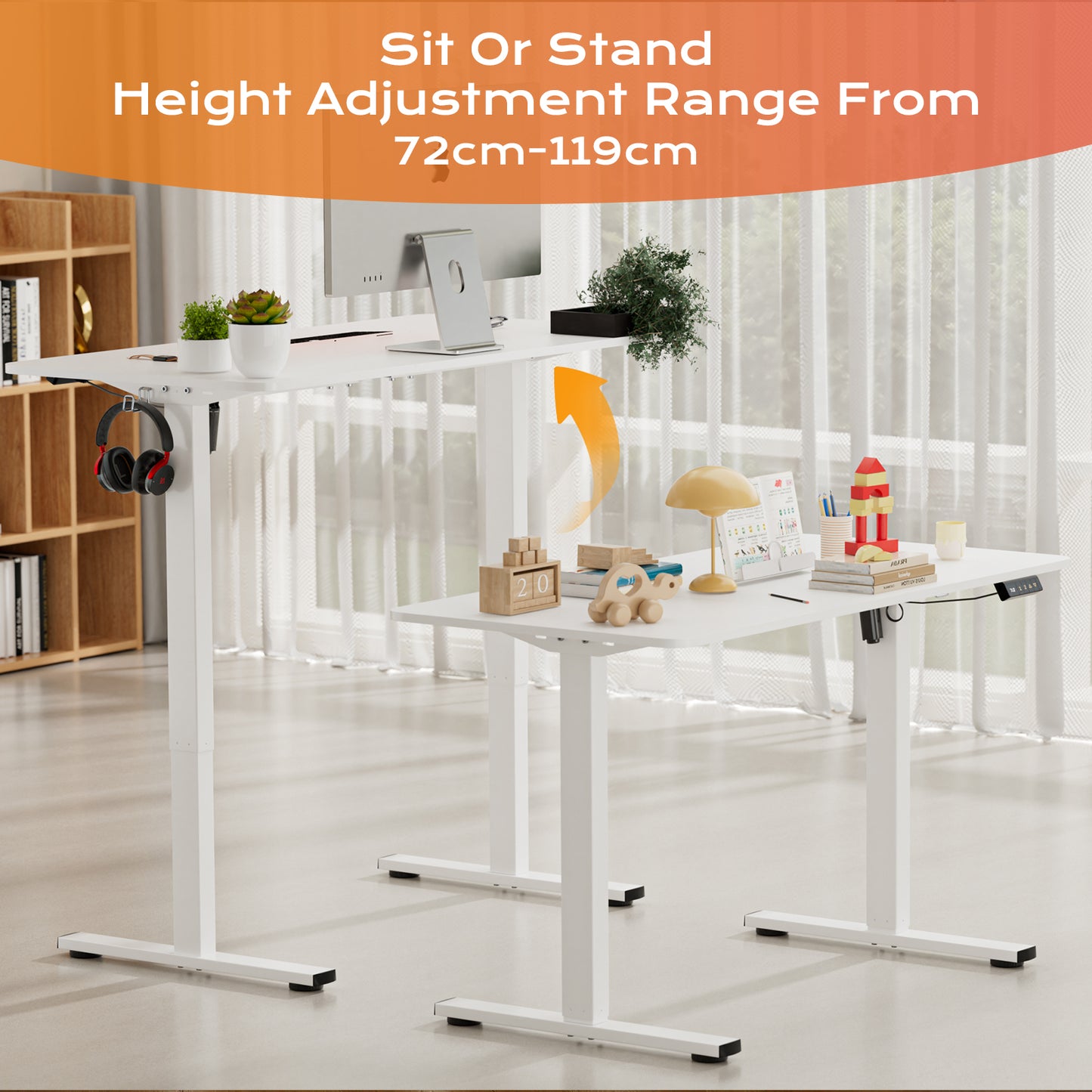 Bureau Assis Debout Électrique, Bureau Reglable en Hauteur Electrique avec Port de Charge USB et Fonctions Mémoires Bureau Gaming Assis Debout Bureau Blanc, 120x60 CM