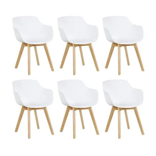 Lot de 6 Chaises Salle à Manger Fauteuils Scandinave de Cuisine avec Pieds en Bois de Hêtre Massif Blanc