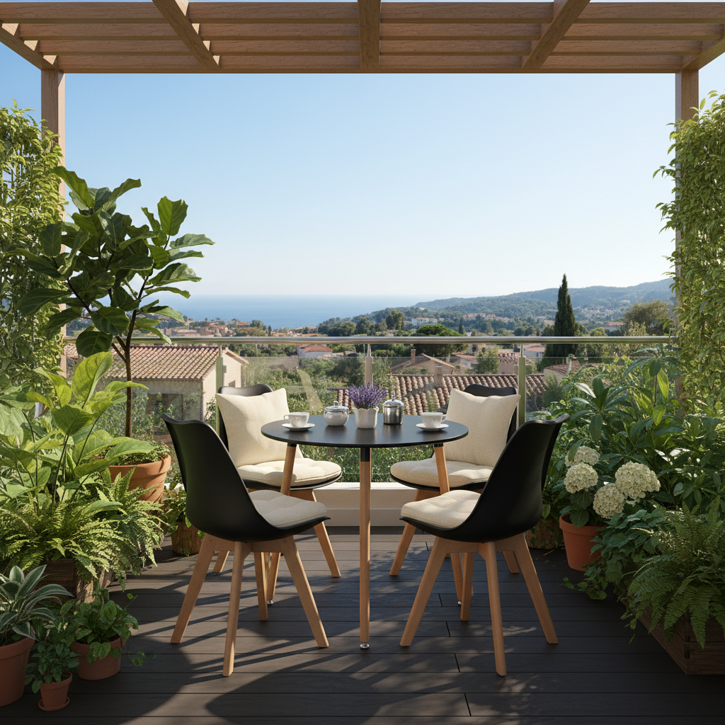 Table à Manger Ronde Moderne Laquée Noir Mat pour 2 à 4 Personnes - Pieds en Hêtre - 80 x 80 x 73 cm