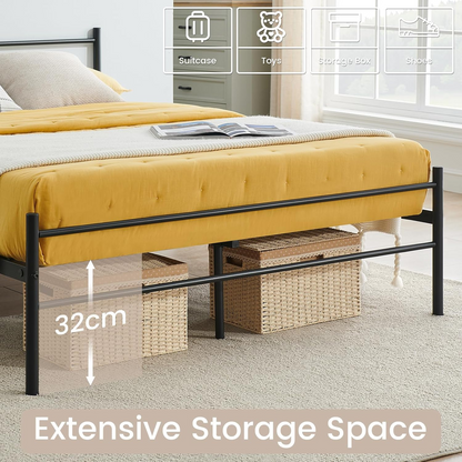 Cadre de Lit Double en Métal - 140x190 cm - Noir