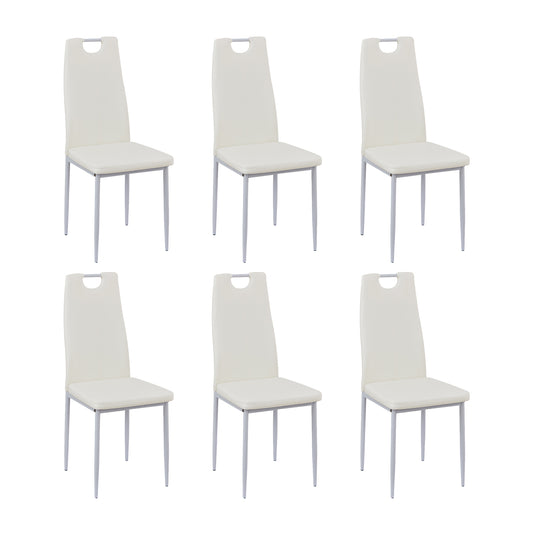 Lot de 6 Chaises d'appoint modernes pour la cuisine avec pieds en méta--Blanc