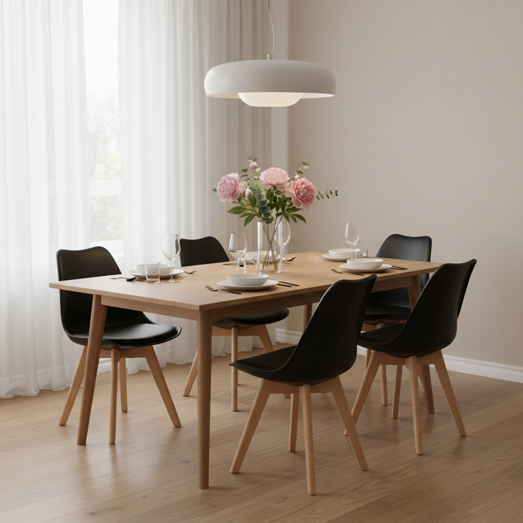 Lot de 6 Chaises design contemporain nordique scandinave - pieds en bois de hêtre massif - Noir