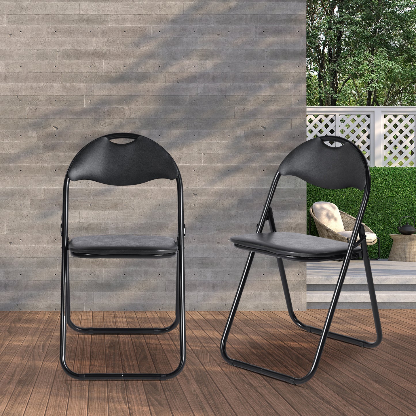 Lot de 2 Chaises Pliantes Noires en Coussin de siège en PU et pieds en métal Style Classique