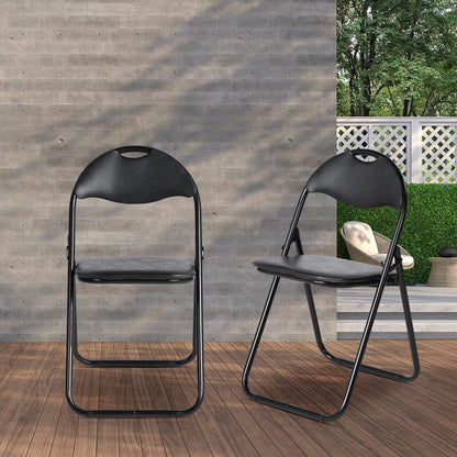 Lot de 2 Chaises Pliantes Noires en Coussin de siège en PU et pieds en métal Style Classique