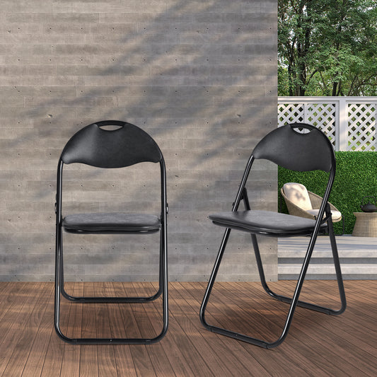 Lot de 2 Chaises Pliantes Noires en Coussin de siège en PU et pieds en métal Style Classique
