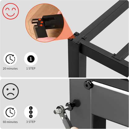 140 x 190 cm Cadre de Lit en Bloc, Metal Sommier pour 2 Personnes Adulte Lit avec Sommier - Noir