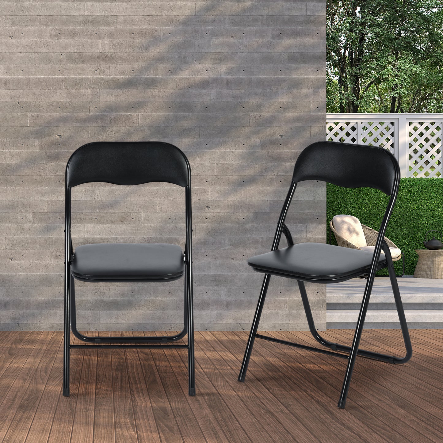 Lot de 4 Chaises Pliantes Noires en Coussin de siège en PU et pieds en métal Style Industriel