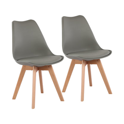 Lot de 2 Chaises design contemporain nordique scandinave - pieds en bois de hetre massif - Gris