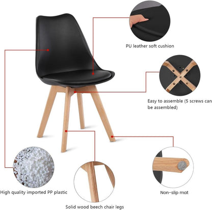 Lot de 6 Chaises design contemporain nordique scandinave - pieds en bois de hêtre massif - Noir