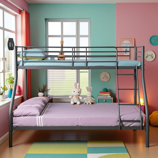 Lits Superposés en Métal avec Échelle - Noir, Lit Double Superposé pour Enfants, Cadre Métallique Durable et Confortable