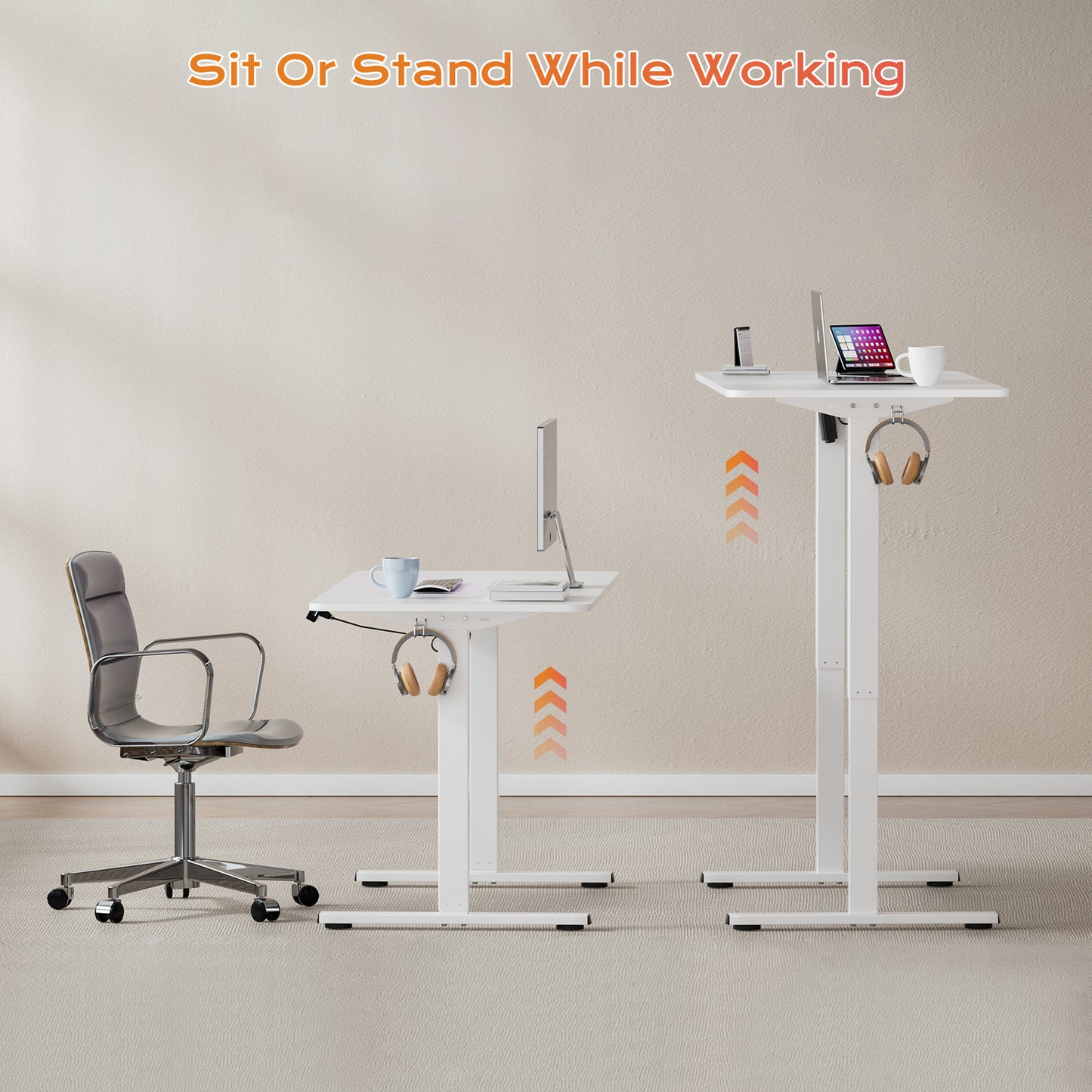 Pied Bureau Assis Debout, Bureau Assis Debout Électrique pour Plateaux de 110-160 CM avec Port de Charge USB, Bureau Reglable en Hauteur Electrique Blanc