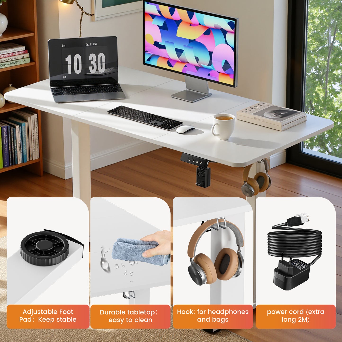 Bureau Assis Debout Électrique, Bureau Reglable en Hauteur Electrique avec Port de Charge USB et Fonctions Mémoires Bureau Gaming Assis Debout Bureau Blanc, 120x60 CM