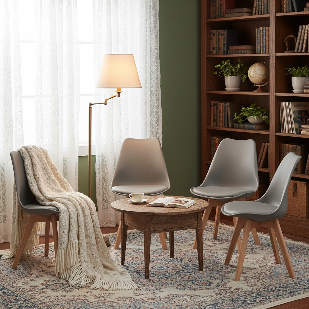 Lot de 4 Chaises design contemporain nordique scandinave -pieds en bois de hêtre massif - Gris