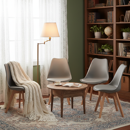 Lot de 4 Chaises design contemporain nordique scandinave -pieds en bois de hêtre massif - Gris