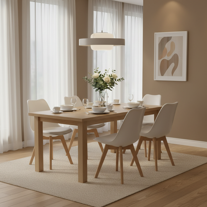 Lot de 6 Chaises design contemporain nordique scandinave - pieds en bois de hêtre massif - Blanc