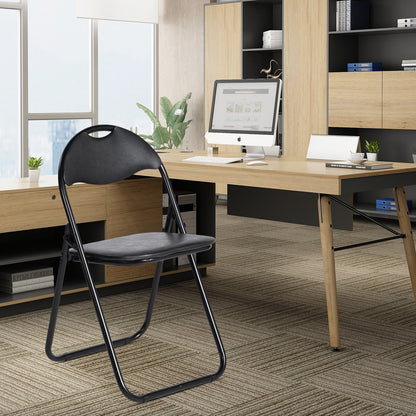 Lot de 2 Chaises Pliantes Noires en Coussin de siège en PU et pieds en métal Style Classique